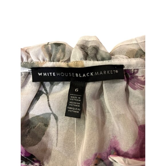 White House Black Market Womens 6 Floral Blouse Ecru Violet Ruffle + Tank NWT - Picture 6 of 16